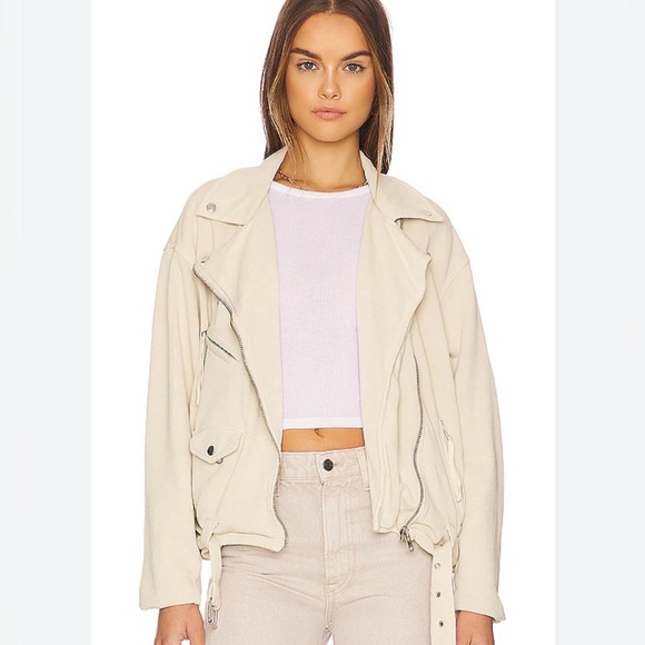 Free People Rebel Rebel Knit Moto Jacket in Vanilla Creme Sz M - Picture 1 of 8